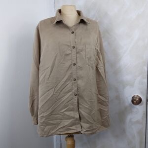 CST Sport Womens Tan Micro Suede Long Sleeve Button Down Shirt Top Size 20W EUC!